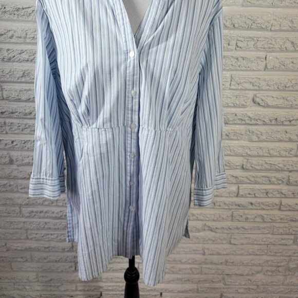 Basic Editions Womens Top 1X 3/4 Sleeve Collar Lightweight Blue Stripe STR95E - Picture 4 of 9